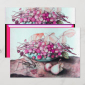 Faire-part FRUITS DE SAISON / FRAISES, POIRES Fuchsia rose (Devant / Derrière)