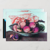 Faire-part FRUITS DE SAISON, PÉCHES, PRUNES, Bleu FEUILLE ros (Devant / Derrière)