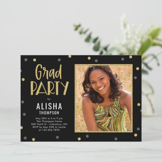 Faire-part Fun Confetti ÉDITABLE COULEUR Graduation Invitatio (Debout devant)