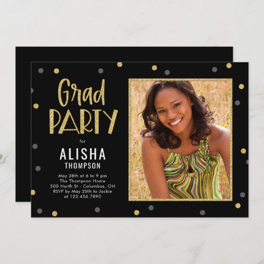 Faire-part Fun Confetti ÉDITABLE COULEUR Graduation Invitatio (Devant / Derrière)