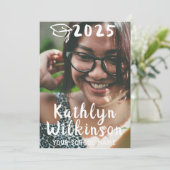 Faire-part Fun Décontracté Script Simple 4 Photo Graduation (Debout devant)