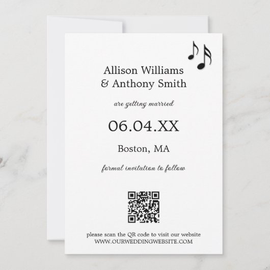 Faire-part Fun Music Black and White Photo Enregistrer la dat (Dos)