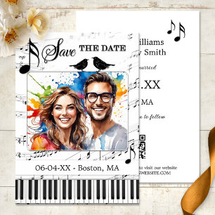 Faire-part Fun Music Black and White Photo Enregistrer la dat