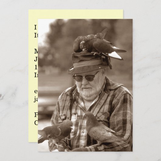 Faire-part Fun Pigeons Oiseaux Homme J'ai déplacé des annonce (Devant / Derrière)