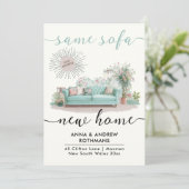 Faire-part Fun Retro Même Canapé Nouvelle Maison Floral Aquar (Debout devant)