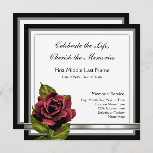 Faire-part funéraire de Red Rose (Devant / Derrière)