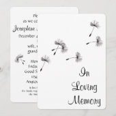 Faire-part funéraire du Dandelion Seed Puffs (Devant / Derrière)