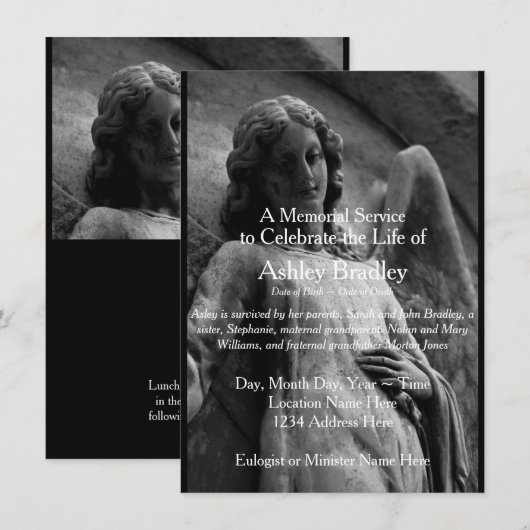 Faire-part funéraire du service commémoratif Angel (Devant / Derrière)