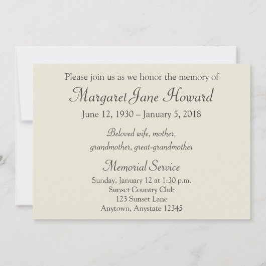 Faire-part funéraire du service commémoratif de Su (Dos)