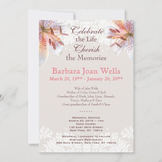 Faire-part funéraire du service commémoratif de Ti (Devant)