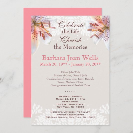 Faire-part funéraire du service commémoratif de Ti (Devant / Derrière)