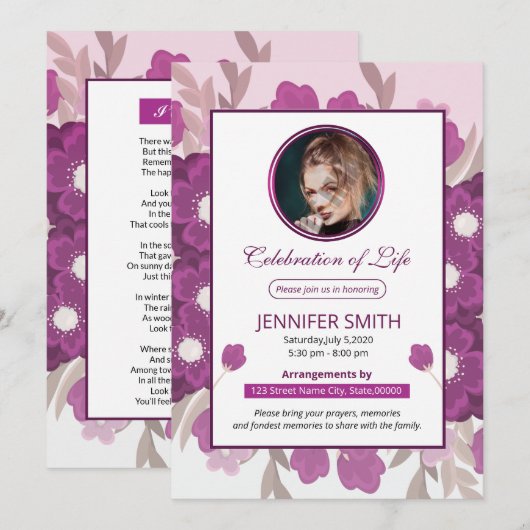 Faire-part funéraire et invitation (Devant / Derrière)