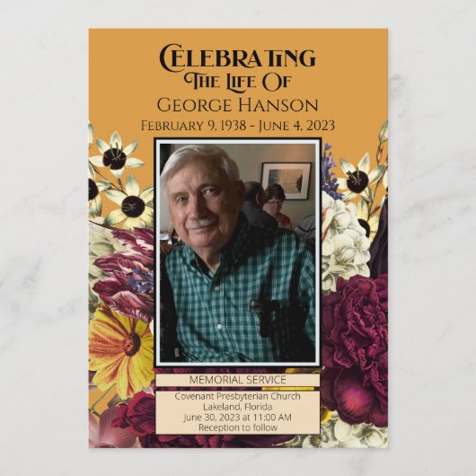 Faire-part funéraire Floral d'automne (Devant)