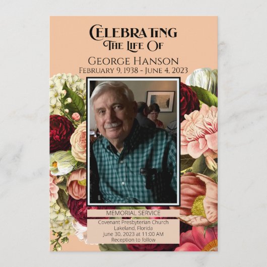 Faire-part funéraire floral Red Peach (Devant)