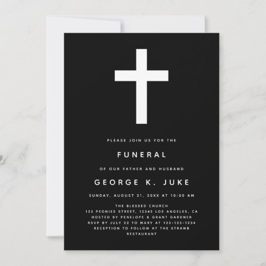 Faire-part funéraire moderne en noir et blanc (Devant)