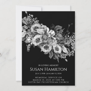 Faire-part funéraire noir et blanc Pansy