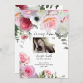 Faire-part funéraire rose Roses / Invitation (Devant / Derrière)