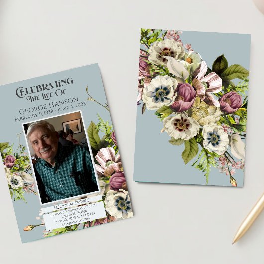 Faire-part funéraire vert Floral