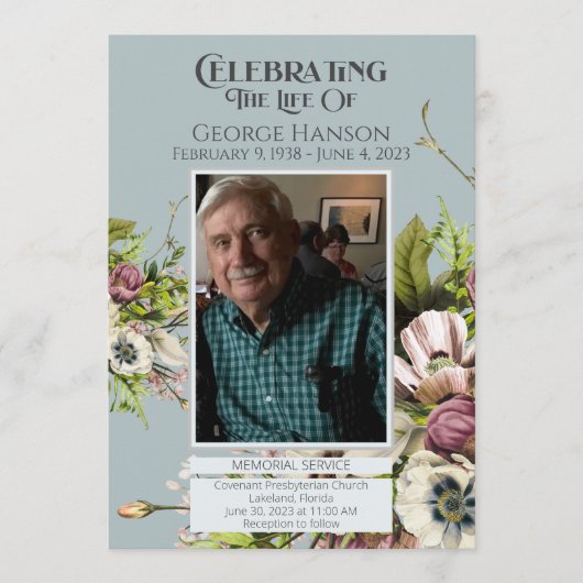 Faire-part funéraire vert Floral (Devant)