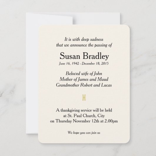 Faire-part funéraire White Peony I (Dos)