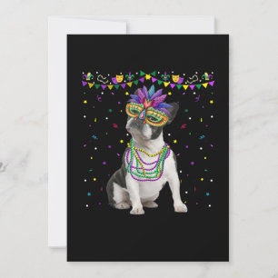 Faire-part Funky Boston Terrier portant le Masque de Carnaval