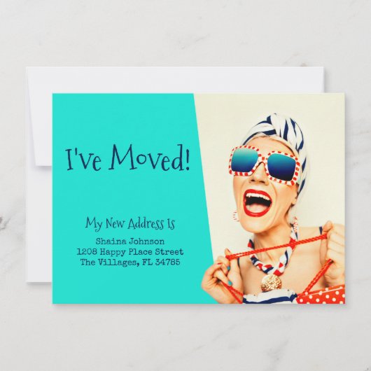 Faire-part Funny Beach Lady I've Moved (Devant)