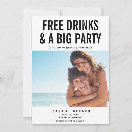 Faire-part Funny Free Drinks & Party Photo Enregistrer la dat (Devant)