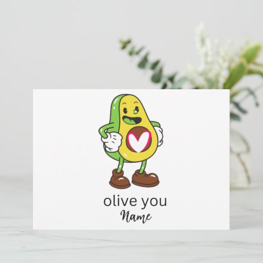 Faire-part Funny Olive You Humour Ajouter un nom Cadeau perso (Debout devant)