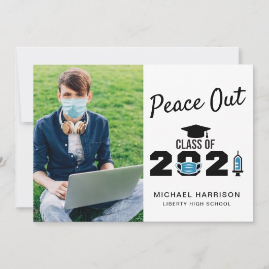Faire-part Funny Peace Out Class of 2021 - Diplôme photo (Devant)