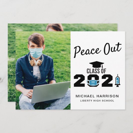 Faire-part Funny Peace Out Class of 2021 - Diplôme photo (Devant / Derrière)