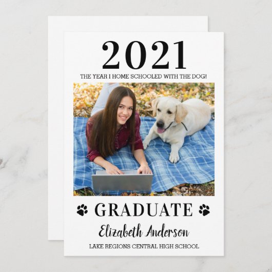 Faire-part Funny Photo Accueil École Classe Chien 2021 Gradua (Devant / Derrière)