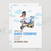 Faire-part Funny Stork Girl Simple mignonne Grossesse moderne (Devant / Derrière)