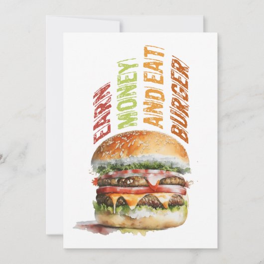 Faire-part Gagnez De L'Argent Et Mangez Burger, Burger Humori (Devant)