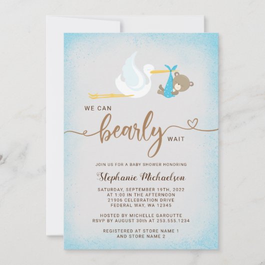 Faire-part Garçon Ours Nous Pouvons Attendre Baby shower Invi (Devant)