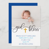 Faire-part Garçon Religieux Croix Bleue Naissance (Devant / Derrière)