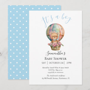 Faire-part Garçon Teddy Bearly Wait Hot Air Balloon bleu