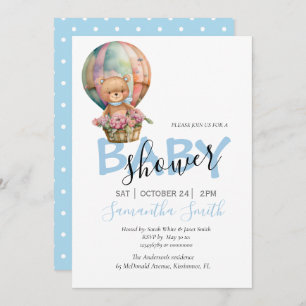 Faire-part Garçon Teddy Bearly Wait Hot Air Balloon bleu