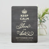 Faire-part Gardez Le Calme Et Économisez La Date Black Chalkb (Debout devant)