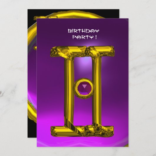 Faire-part GEMINI AMÉTHYST, Alexandrite jaune vif (Devant / Derrière)