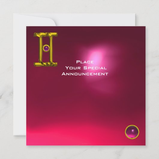 Faire-part GEMINI RUBY, Alexandrite jaune vif rose rouge (Dos)
