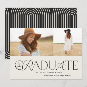 Faire-part Géométrie noire moderne 2 photo arche graduation a