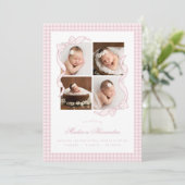 Faire-part Gingham Bow 4 Frame Photo Birth Announcement (Debout devant)