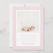 Faire-part Gingham Bow 4 Frame Photo Birth Announcement (Dos)