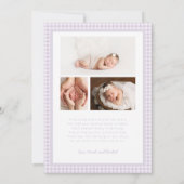 Faire-part Gingham Bow Photo Birth Announcement (Dos)
