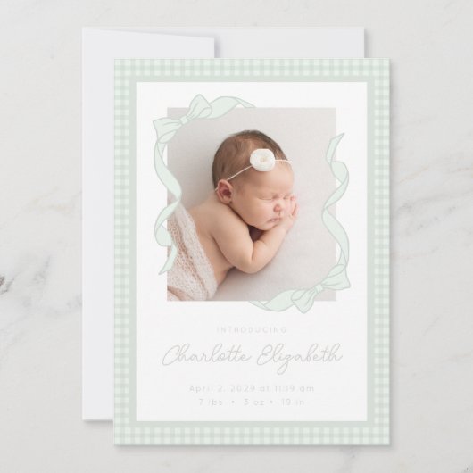 Faire-part Gingham Bow Photo Birth Announcement (Devant)