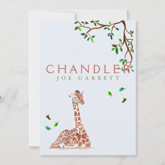 Faire-part Girafe de mignonne pastel photo bébé garçon (Devant)