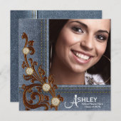 Faire-part Girls Rustic Country Denim Photo Graduation (Devant / Derrière)