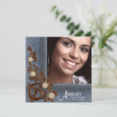 Faire-part Girls Rustic Country Denim Photo Graduation (Debout devant)