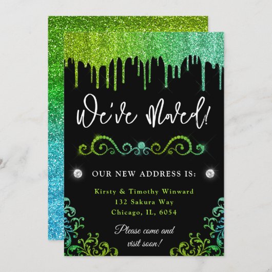 Faire-part Glam Green & Light Blue Gradient Parties scintilla (Devant / Derrière)