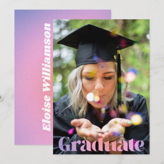 Faire-part Glam Lavender Pink Photo Overlay Graduation (Devant / Derrière)